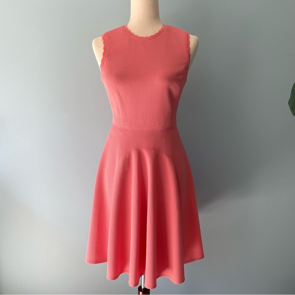 🔻LAST CHANCE🔻 REBECCA TAYLOR Textured Knit Fit and Flare Dress Pink Grapefruit - Picture 2 of 11